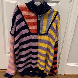 STAUD Colorful Striped Turtleneck Sweater